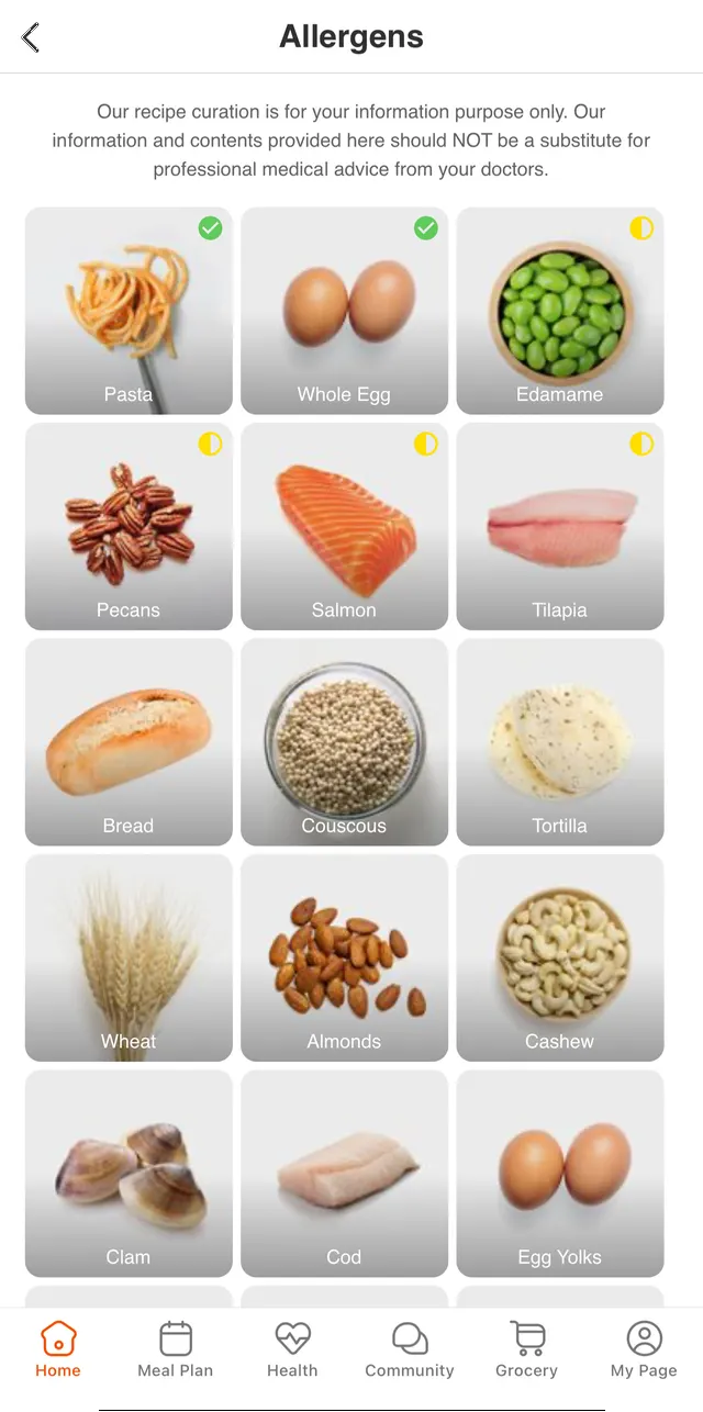 Allergen tracker grid